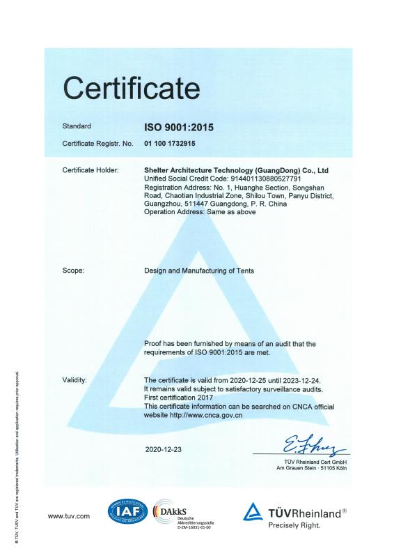 ISO9001 - Shelter Architecture Technology (guangdong) Co., Ltd.