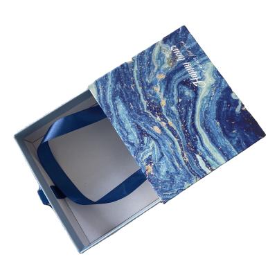 China Recyclable High End Fashion Blue Drawer Gifts Boxes Bags With Custom Logo Card Paper Box Packaging Scarf Gift Box for sale