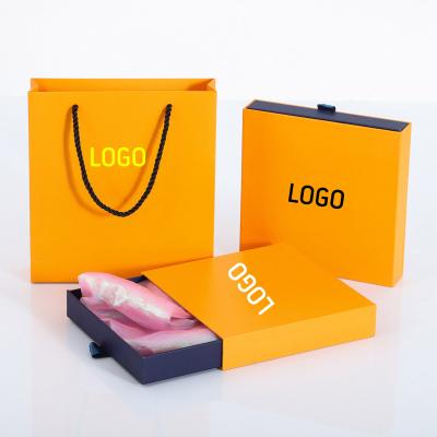 China Recyclable A5 In Drawer Stock Orange Gift Boxes With Custom Logo Kraft Paper Box Packaging Scarf Gift Box For Neckerchief for sale