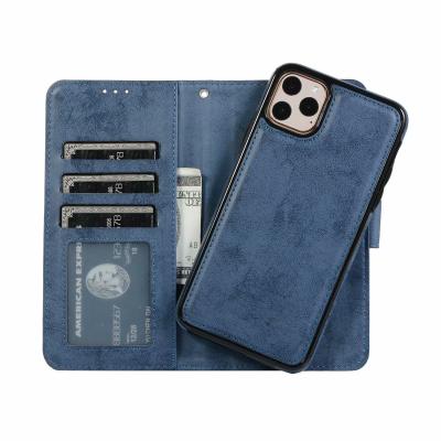 China Anti-fall Wallet Case with PU Kickstand Magnetic Detachable Leather Shockproof Removable Flip Cover Card Holder for iPhone 11 pro 12 max for sale