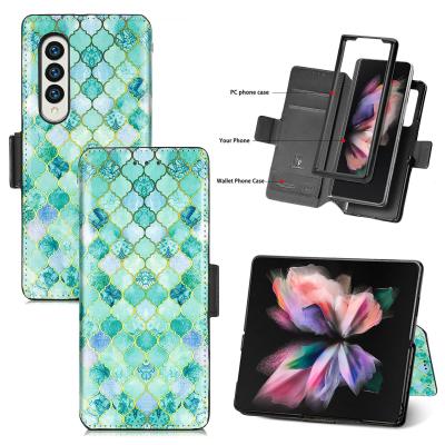 China Anti-fall For Samsung Z Fold 3 Fold 3 Wallet Case Flip Folio Cover Card Slots Design PU Leather Case for Samsung Z Fold 3 Galaxy Z Fold 3 for sale