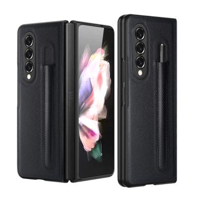 China Anti-fall Z Fold 3 Leather Case, Luxury Business PU Leather Case with Pen Slot Phone Cover for Samsung Galaxy Z Fold 3 for sale