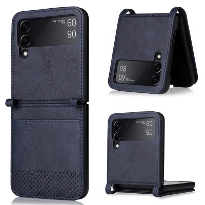 China Card Slot Shockproof Leather Case For Men, PU Leather+Hard Clear PC Case Slim Protective Shockproof Cover For Samsung Z Flip 3 5G for sale