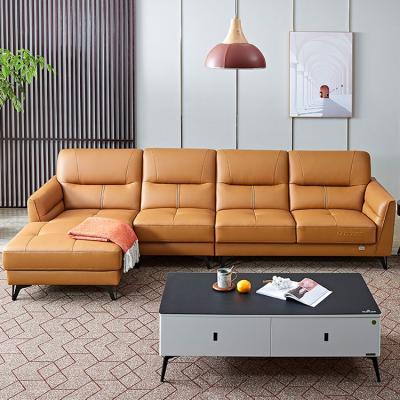 China 102568 Furniture Environmentally Friendly Orange Luxury Design Cowhide Leather Sofa Set For Modern Living Room for sale