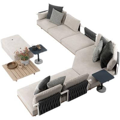 China Durable Material Nordic Outdoor Villa Garden Patio Durable Nordic Outdoor Villa Design Corner Rattan Chair Combination Sofa Rope Woven Solid Wood for sale