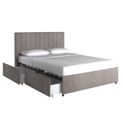 China Modular Modern Soft Upholstered Single Double Fabric Storage Bed With Storage Drawers for sale