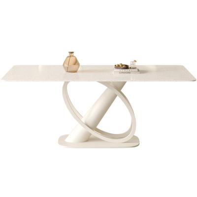 China French cream style light luxury stone dining table extendable and chairs modern simple family dining table for sale