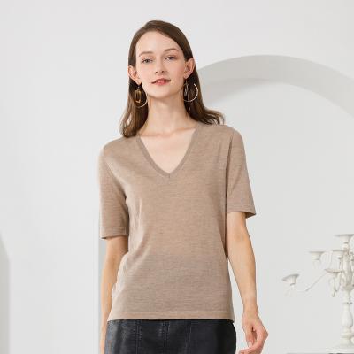 China Women's Spring Summer Spring Knitwear Cashmere Woolen Cashmere Wool Sweater Simple Short Short V-Neck Anti-Shrink Sleeve for sale