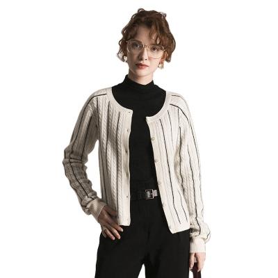 China Thin Style Cashmere Anti Shrink Wool Blended Stripped Cardigan Sweater for sale