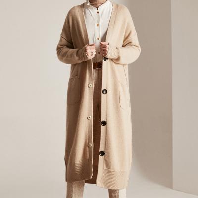 China 2021 Anti-wrinkle woman outwear long cardigan with buttons for 100% cashmere knitted sweaters for sale