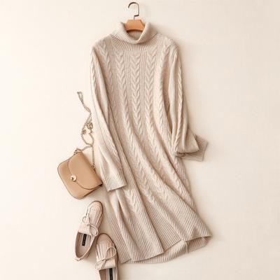 China Anti-pilling Customized 100% pure cashmere sweater dress turtle neck winter knitwear high quality apparel for sale