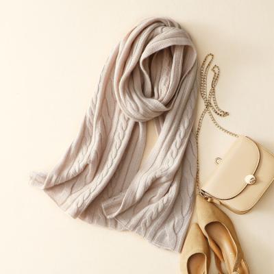 China Women Long Solid Color Cable Knit Ready To Ship Long Running Shawl Cashmere Wool Scarf for sale