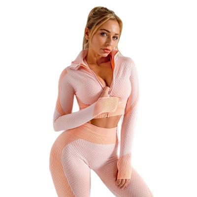 China Breathable popular popular women 2 /3pcsseamless high waist leggings with sports bra yoga set and gym clothing fitness long sleeve for sale