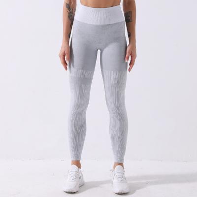 China Wholesale Customization Striped Seamless Nylon Spandex High Waisted Antibacterial Women's Tights Yoga Tights Yoga Gaiters for sale