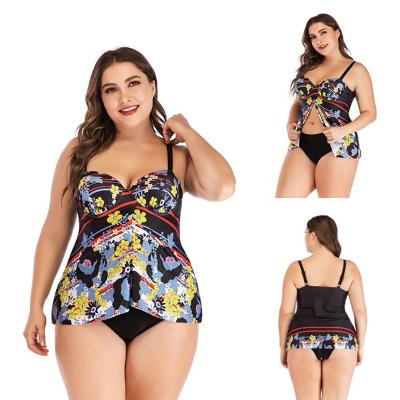 China Women's Plus Size Floral Plus Size Three Piece Swimsuit Hot Off The Back Mesh Bikini For Women for sale