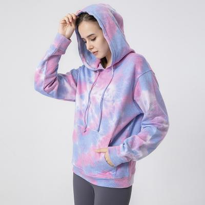 China 2021 New Design Tie Dye Cotton Sweatshirt Woman Breathable Loose Fit Pullover Hoodies for sale