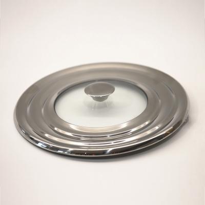 China Sustainable Stainless Steel Ring Universal Tempered Glass Lid Fits 8 To 10 Inch Cooking Wok Pot Cover for sale