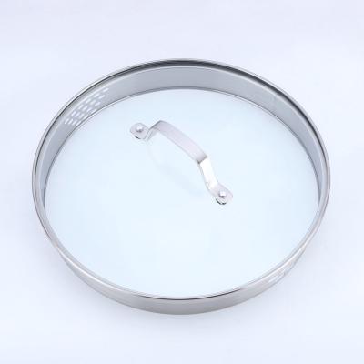 China Sustainable High Feet Round Tempered Glass Colander Lid With Stainless Steel Casserole Lid for sale