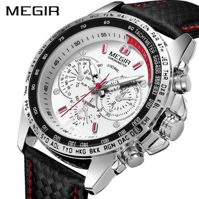 China Chronograph 2023Megir 1010 Men Quartz Watches Top Brand Luxury Leather Strap Male Watch Men Sports Watches for sale