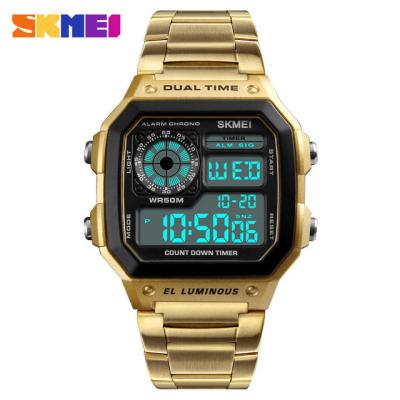 China Chronograph 2023Fast Shipping Bestseller SKMEI 1335 Stainless Steel Band All Gold Square Shaped LED Digital Fashion Man Electronic Watch for sale