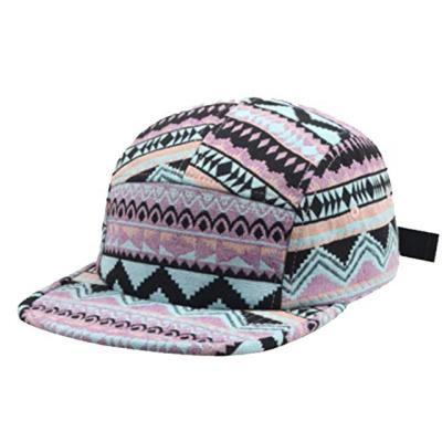 China JOINT Fashion Sports Adjustable Colorful Custom Flat Brim 5 Plaid Camper Hat Flat Cap for sale