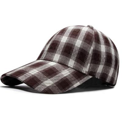 China JOINT High Quality 6 Panel Cotton Plaid Adjustable White Checked Plaid Baseball Cap Hat for sale