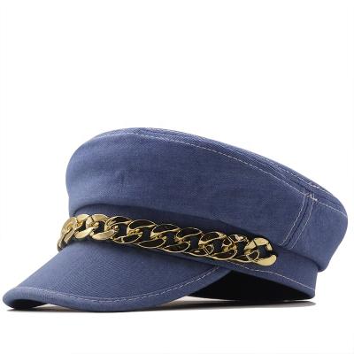 China Fashion High Quality Chain Flat Top Navy Women COMMON High Quality Driver Hat for sale