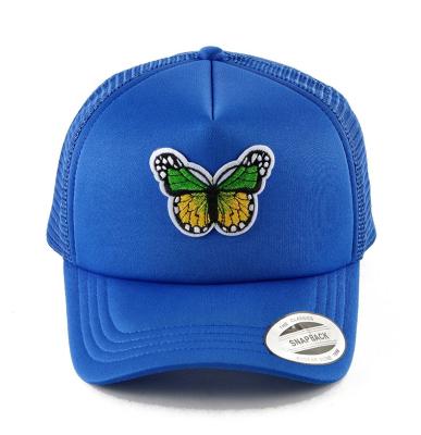 China 5 Panel JOINT Blue Polyester Foam Custom Premade Print Fashion Trucker Caps Hat for sale