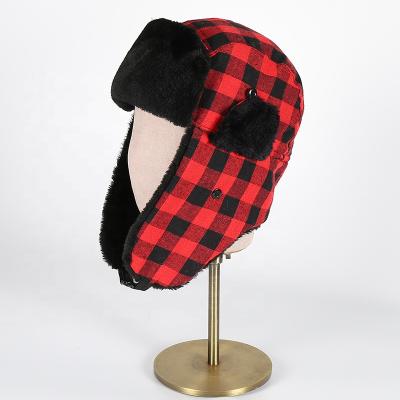 China Outdoor Unisex Plaid Winter Thickened Waterproof Windproof Trapper Cap Hat for sale