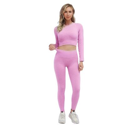 China Factory Sale Moisture Wicking Hip Lift Yoga Workout Clothes Pants Suit Long Sleeve Fashion Sheaths Long Yoga Top for sale