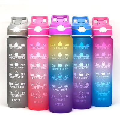 China Viable 1000Ml Bicycle Tritan Spray Inspired Water Bottle With Time Mark Plastic Bpa Free Water Bottle Water Cup for sale