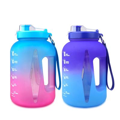 China Hot Selling New Water Bottle 2.2L Gallon Viable Gradient Plastic Matte Water Bottle Inspirational Water Bottle for sale