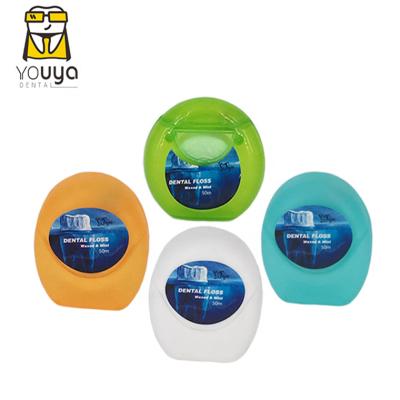 China Biodegradable Round Form Oral Hygiene 50 Meters Mint Floss Tooth Flavor for sale