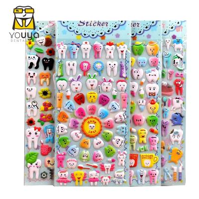 China Waterproof+Eco-friendly Cartoon 3D Stickers Dental Teeth Form Molar Tooth Logo Plastic Sticker Sheet Form Stickers for sale