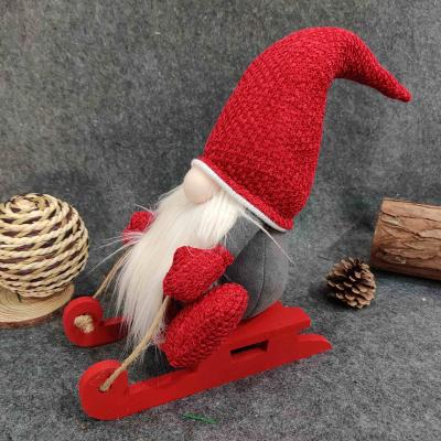 China 2022 Scandinavian Santa Figurine Nordic Plush Elf Red Sleigh Christmas Easter Day Cloth Doll Ornaments Christmas Gnomes With Sleigh for sale