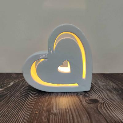 China Nordic Style Heart Shape Ornament LED Centerpiece Ceramic Decor Lights Valentine Decoration for sale