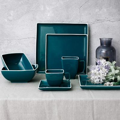 China New Design Dinnerware Set Sustainable Wholesale Porcelain Restaurant Used Glazed Green Dinner Sets for sale