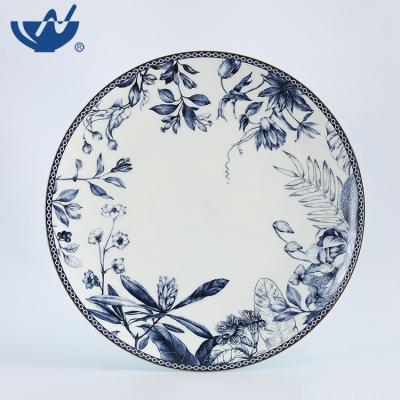 China Wholesale OEM ODM Sustainable Dinner Table Set Food Safe Blue Decal Dining Porcelain Charger Dishes for sale