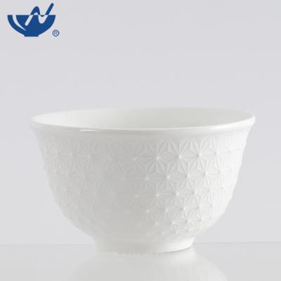 China Sustainable Restaurant Factory OEM Logo White Porcelain Embossed Ceramic Custom Soup Bowl for sale