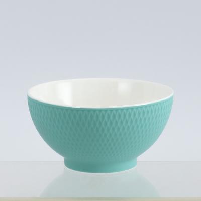 China Factory Direct Viable Turned Matte Bulk Cereal Bowls Colorful Embossed Ceramic Soup Bowl for sale