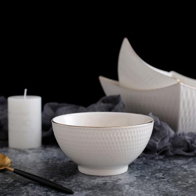 China Sustainable Wholesale Japanese Noodle Dessert Embossed Ceramic Salad Bowl for sale