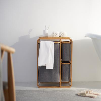 China Sustainable Laundry Hamper Wooden Bamboo Laundry Hamper With Fabric Lining Handles And Legs for sale