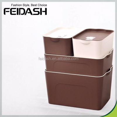 China Sustainable Fashional Storage Container Plastic Box with Lid-Beige and Coffee for sale