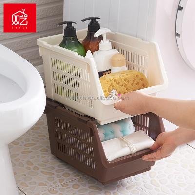 China New Product Sustainable Bathroom Sundries Storage Plastic Stackable Basket With Wheels for sale