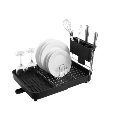 China Sustainable Wholesale Eco Friendly 2 Tier Wire Metal Stainless Steel Tableware Hanging Kitchen Drying Dish Rack With Drainer for sale