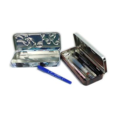 China rectangular 3D embossed pen tin box with hinged lid for sale