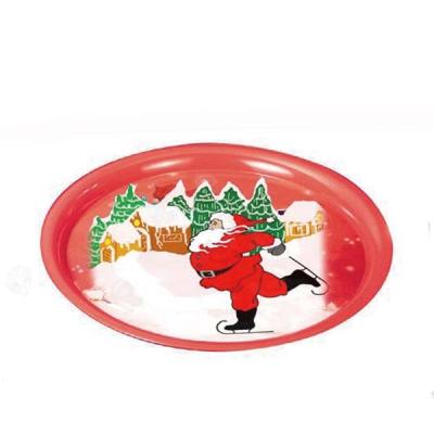 China Round Christmas Print Serving Tin Trays for sale