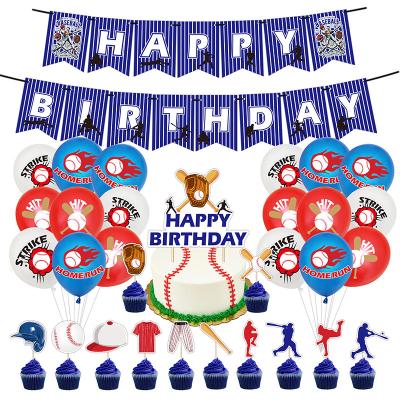 China Birthday Spot Sports Baseball Birthday Party Theme Decoration Pull Flag Cake Flag and Air Balloon Set for sale