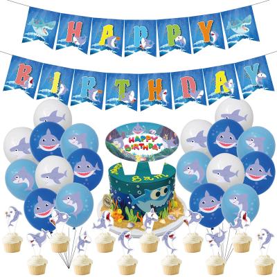 China Birthday Parties Ocean Shark Theme Children's Birthday Cake Sized Card Pull Flag Balloon Set Decoration for sale