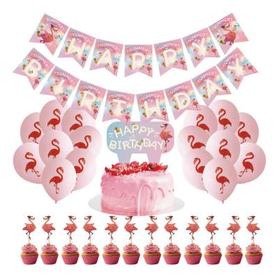 China New Summer Hawaiian Flamingo Theme Birthday Parties Cake Topper Birthday Party Pull Flag Snap-in Set Decoration for sale